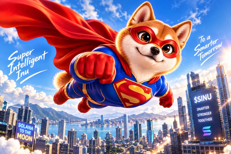 Super Intelligence Inu soaring over the city