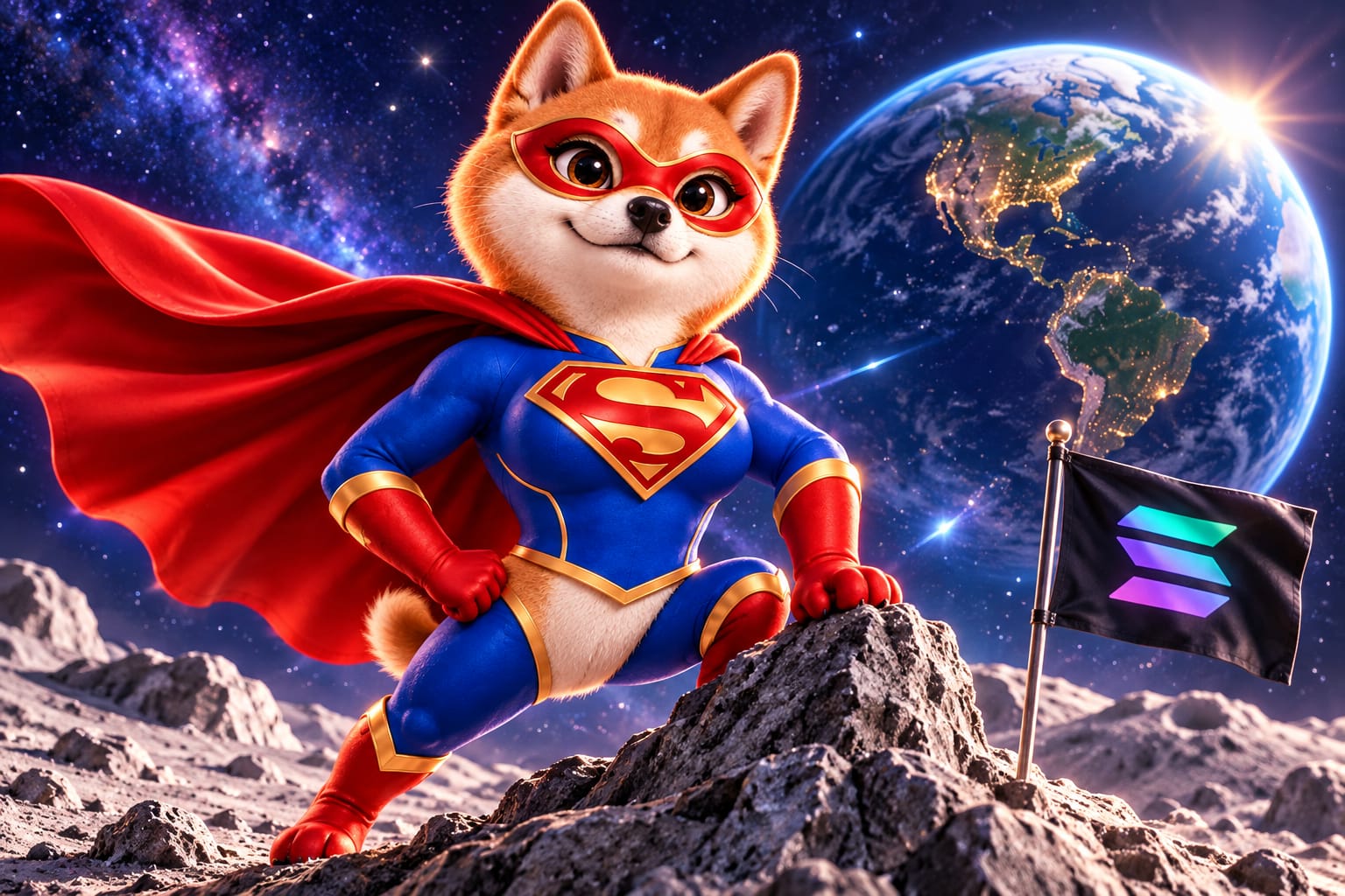 Super Intelligence Inu standing on the moon