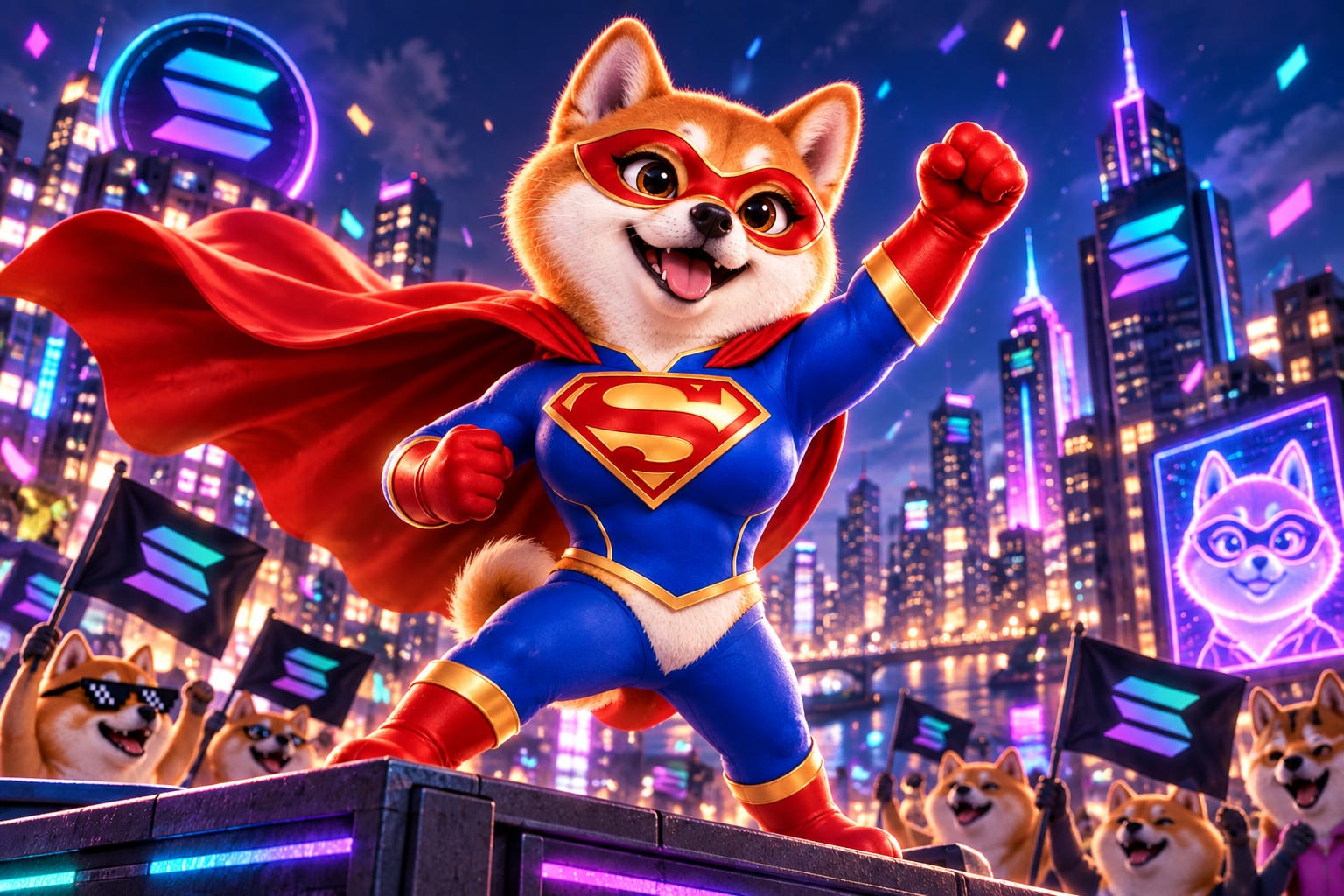 Super Intelligence Inu cheering with the Shiba squad